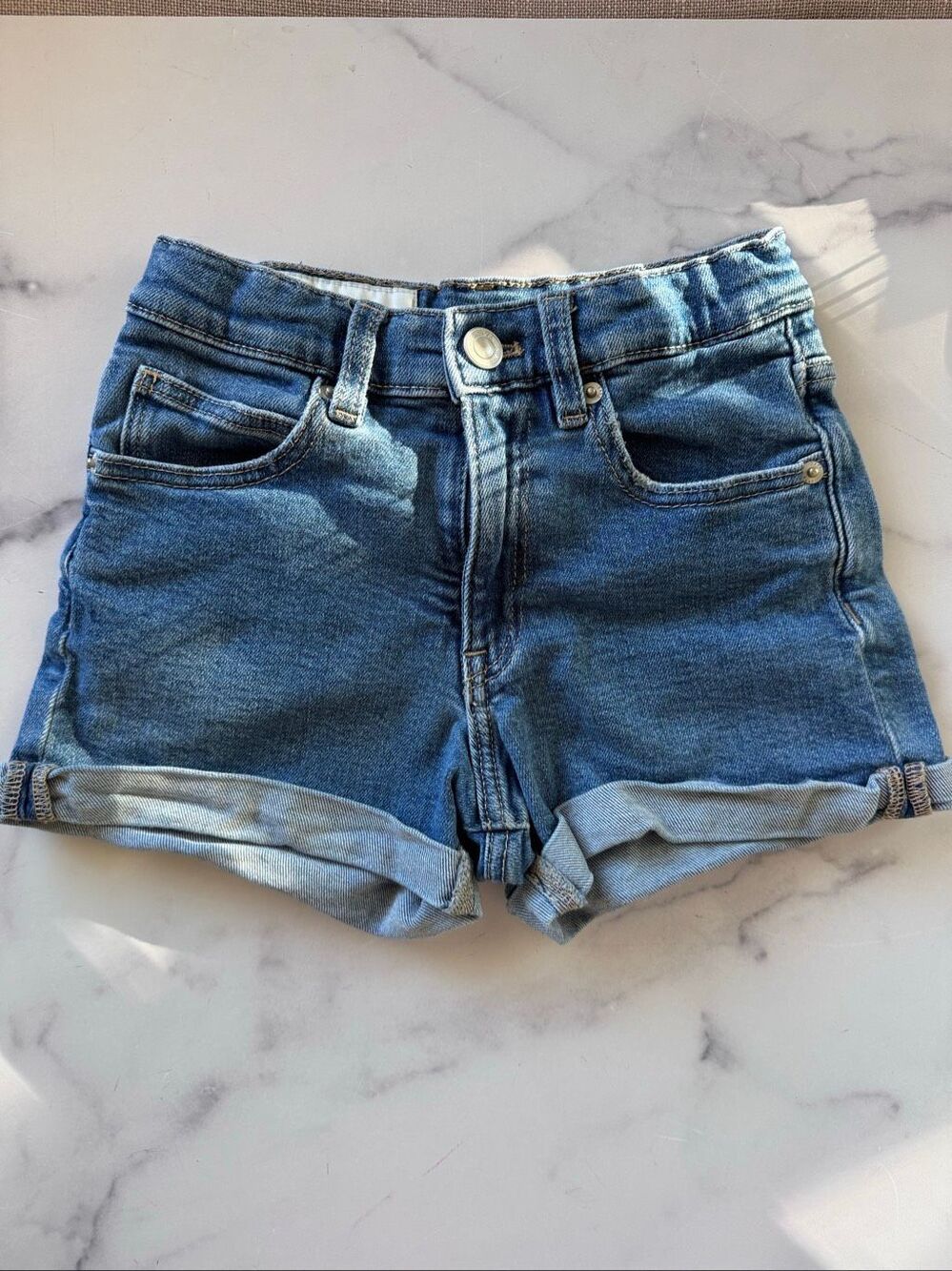 Zara girls size 8-9 year dark blue jean shorts shorties cuffed